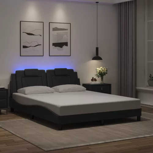 fekete ágykeret Viana LED-ekkel matrac nélkül 160 x 200 cm