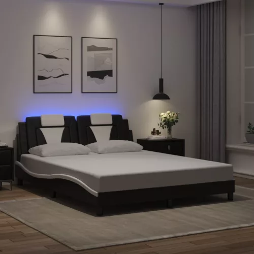 fekete és fehér ágykeret Viana LED-ekkel matrac nélkül 160 x 200 cm
