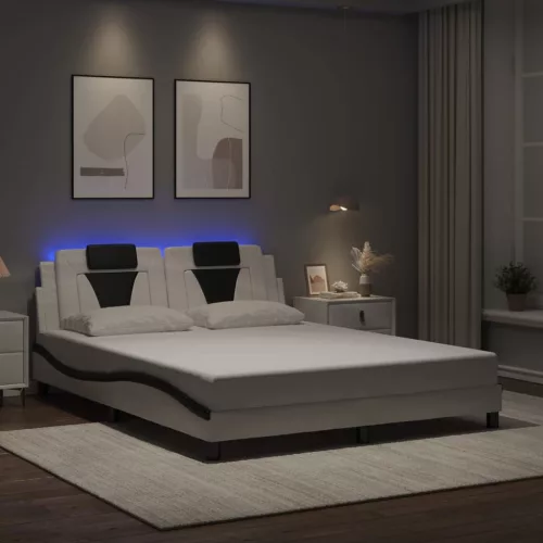 fehér és fekete ágykeret Viana LED-ekkel matrac nélkül 160 x 200 cm