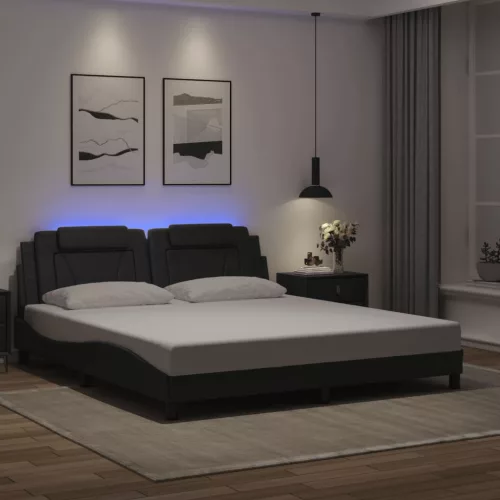 fekete ágykeret Viana LED-ekkel matrac nélkül 180 x 200 cm