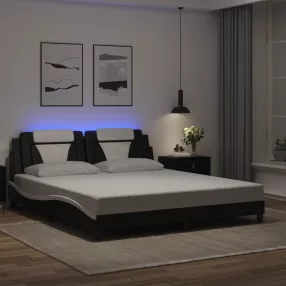   fekete és fehér ágykeret Viana LED-ekkel matrac nélkül 180 x 200 cm