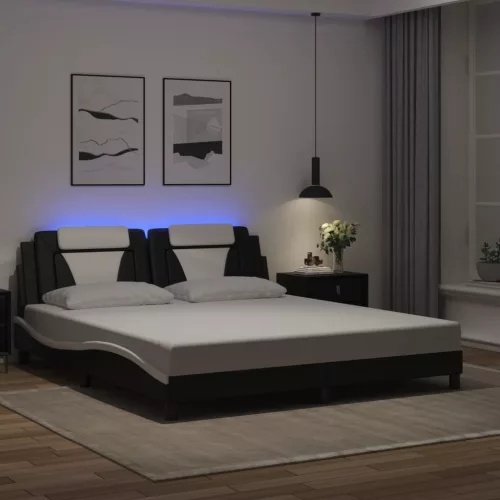 fekete és fehér ágykeret Viana LED-ekkel matrac nélkül 180 x 200 cm