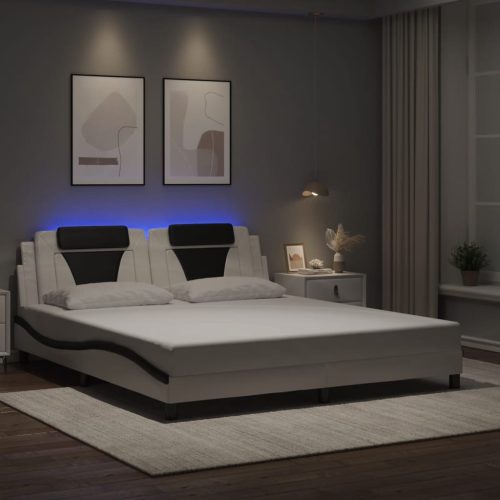 fehér és fekete műbőr ágykeret LED-világítással 180 x 200 cm