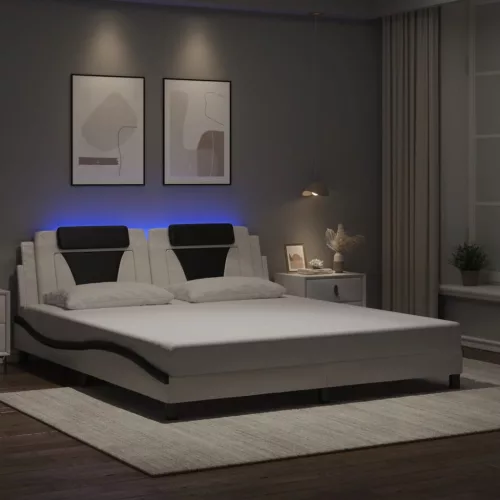 fehér és fekete ágykeret Viana LED-ekkel matrac nélkül 180 x 200 cm