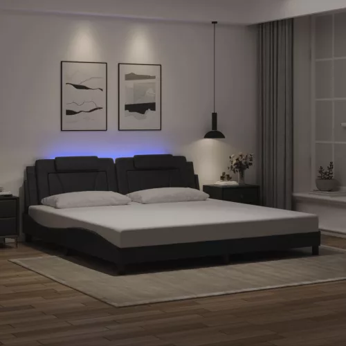 fekete ágykeret Viana LED-ekkel matrac nélkül 200x200 cm