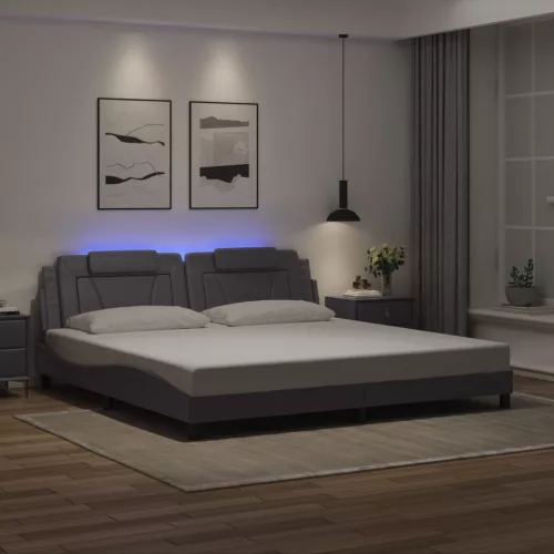 szürke ágykeret Viana LED-ekkel matrac nélkül 200 x 200 cm