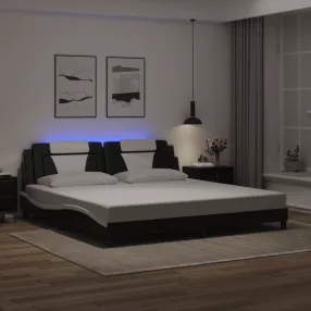   fekete és fehér ágykeret Viana LED-ekkel matrac nélkül 200x200 cm