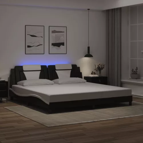 fekete és fehér ágykeret Viana LED-ekkel matrac nélkül 200x200 cm