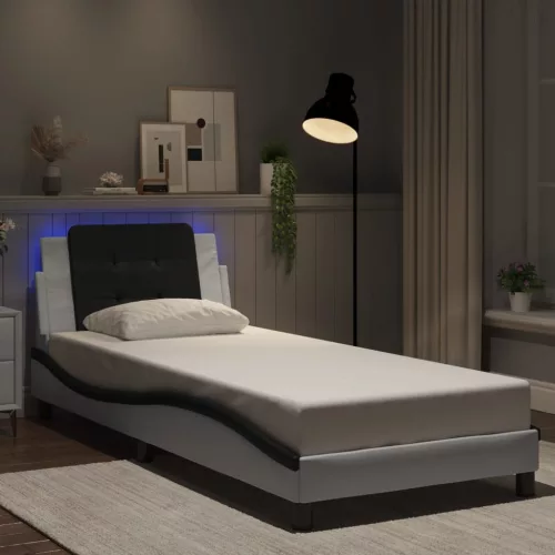 vidaXL fehér és fekete ágykeret LED-ekkel matrac nélkül Zadar 90x190 cm