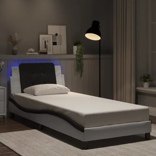 vidaXL fehér és fekete ágykeret LED-ekkel matrac nélkül Zadar 90 x 200 cm