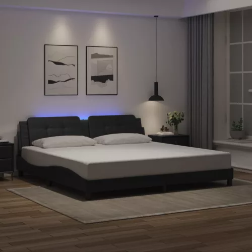 fekete ágykeret LED-ekkel matrac nélkül Zadar 200x200 cm