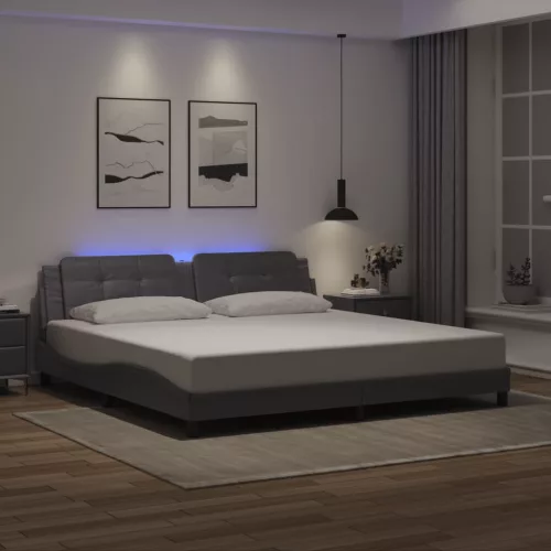 vidaXL szürke ágykeret LED-ekkel matrac nélkül Zadar 200 x 200 cm