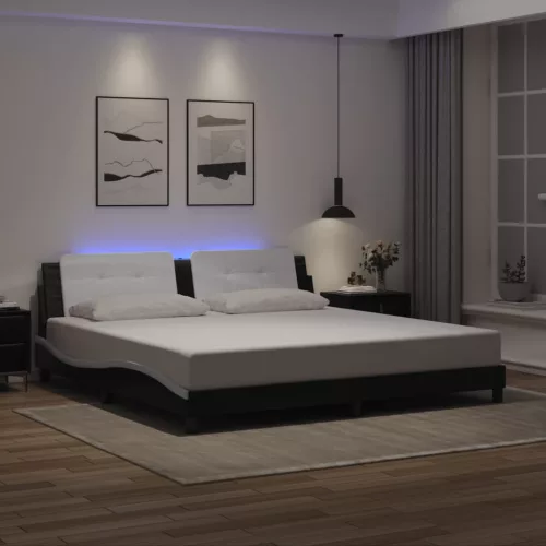 vidaXL fekete és fehér ágykeret LED-ekkel matrac nélkül Zadar 200x200 cm