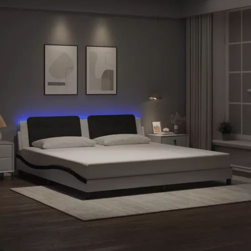 vidaXL fehér és fekete ágykeret LED-ekkel matrac nélkül Zadar 200x200 cm