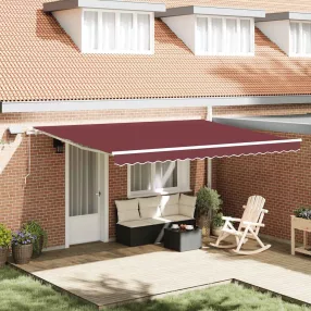   vidaXL burgundi vörös kézzel kihúzható LED-es napellenző 450 x 300 cm