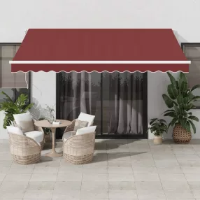   vidaXL burgundi vörös kézzel kihúzható LED-es napellenző 400 x 350 cm