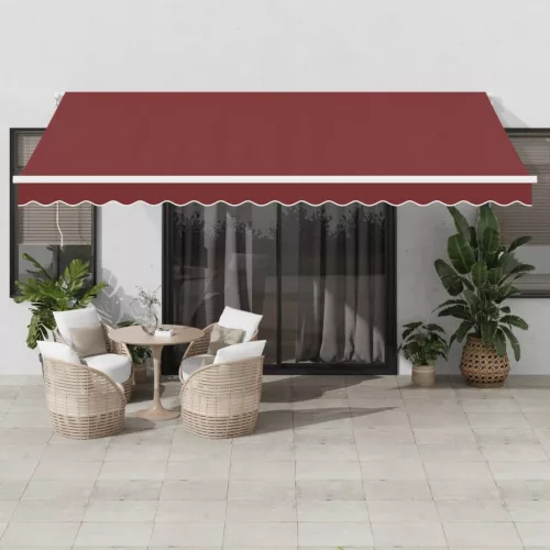 vidaXL burgundi vörös kézzel kihúzható LED-es napellenző 450 x 350 cm