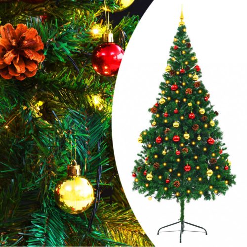 vidaXL zöld műkarácsonyfa díszekkel és LED-fényekkel 210 cm