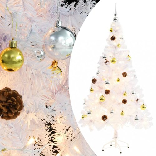 vidaXL fehér műfenyő karácsonyfa díszekkel és LED-fényekkel 150 cm