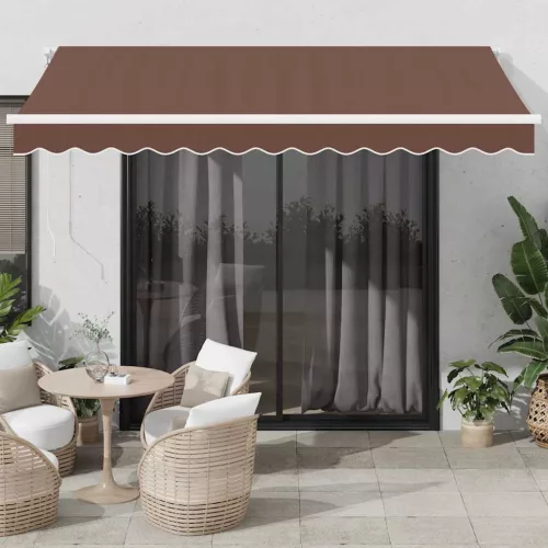 vidaXL barna kézzel kihúzható LED-es napellenző 350 x 250 cm