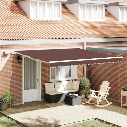 vidaXL barna kézzel kihúzható LED-es napellenző 400 x 300 cm