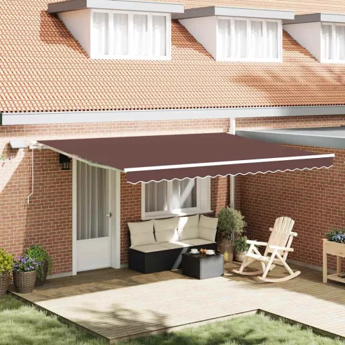 vidaXL barna kézzel kihúzható LED-es napellenző 450 x 300 cm