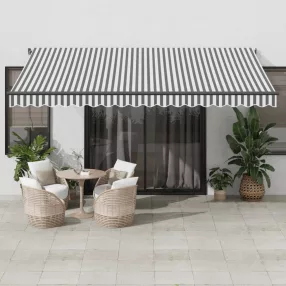   vidaXL antracitszürke és fehér kézzel kihúzható napellenző 450x350 cm