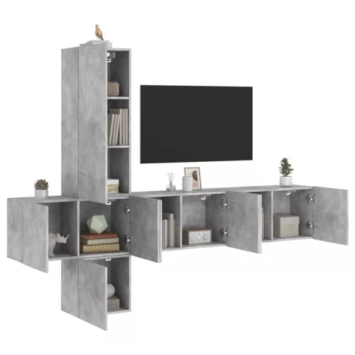 5 darab betonszürke szerelt fa fali TV-bútor