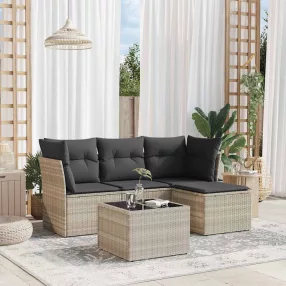   5 részes világosszürke polyrattan kerti ülőgarnitúra párnákkal