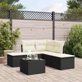   6 részes fekete polyrattan kerti ülőgarnitúra párnákkal