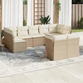 9 részes bézs polyrattan kerti ülőgarnitúra párnákkal
