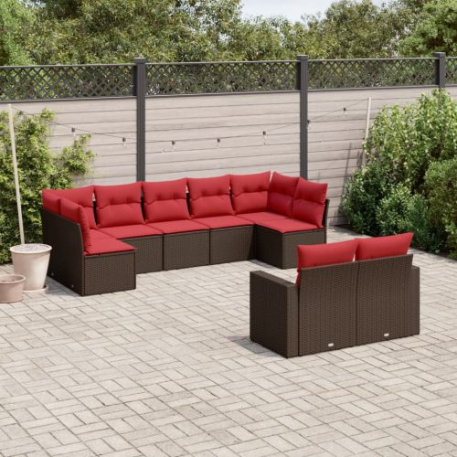 9-részes barna polyrattan kerti ülőgarnitúra párnákkal