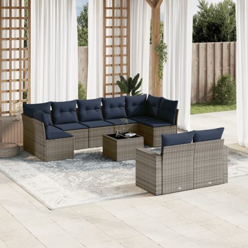 10 részes szürke polyrattan kerti ülőgarnitúra párnával