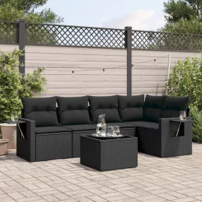   6 részes fekete polyrattan kerti ülőgarnitúra párnákkal