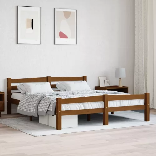 mézbarna tömör fenyőfa ágykeret 160 x 200 cm