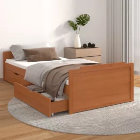 mézbarna tömör fenyőfa ágykeret fiókkal 90 x 200 cm