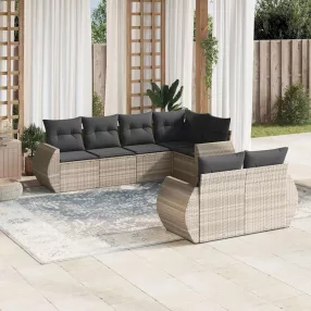   7 részes világosszürke polyrattan kerti ülőgarnitúra párnákkal
