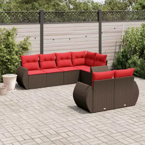 7 db barna polyrattan kerti kanapégarnitúra párnákkal