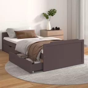 sötétbarna tömör fenyőfa ágykeret fiókkal 90 x 200 cm