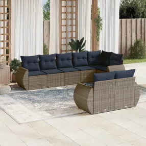 8 db szürke polyrattan kerti kanapégarnitúra párnákkal
