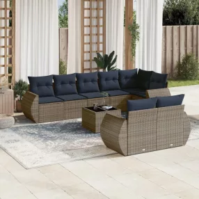 9 db szürke polyrattan kerti kanapégarnitúra párnákkal