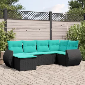 6 db fekete polyrattan kerti kanapégarnitúra párnákkal