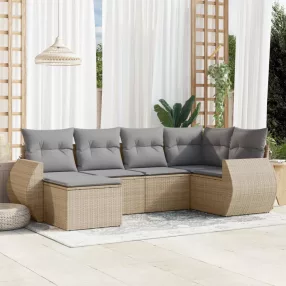 6 részes bézs polyrattan kerti ülőgarnitúra párnával