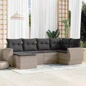  6 részes világosszürke polyrattan kerti ülőgarnitúra párnákkal