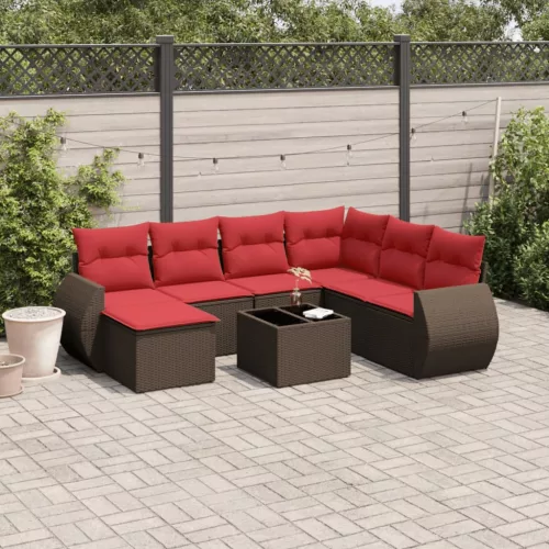 8 db barna polyrattan kerti kanapégarnitúra párnákkal