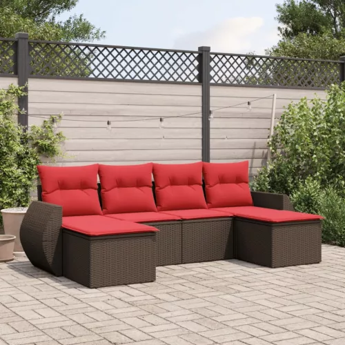 6 db barna polyrattan kerti kanapégarnitúra párnákkal