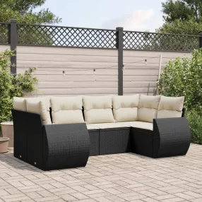   6 részes fekete polyrattan kerti ülőgarnitúra párnákkal