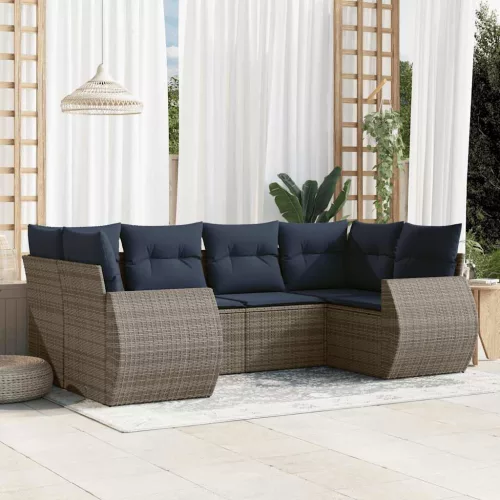 6 db szürke polyrattan kerti kanapégarnitúra párnákkal