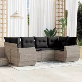   6 részes világosszürke polyrattan kerti ülőgarnitúra párnákkal