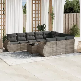   11 részes szürke polyrattan kerti ülőgarnitúra párnákkal